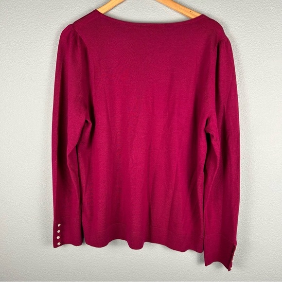 NWOT Talbots Women's Size XL Marino Wool Maroon Pearl Button Sweater - Picture 2 of 8